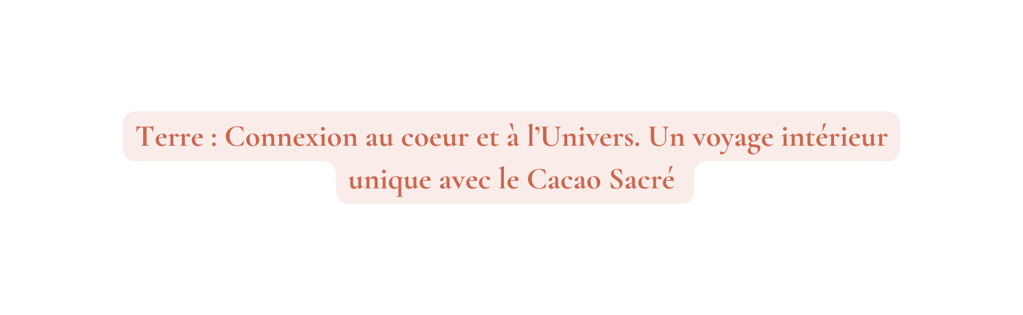 Terre Connexion au coeur et à l Univers Un voyage intérieur unique avec le Cacao Sacré